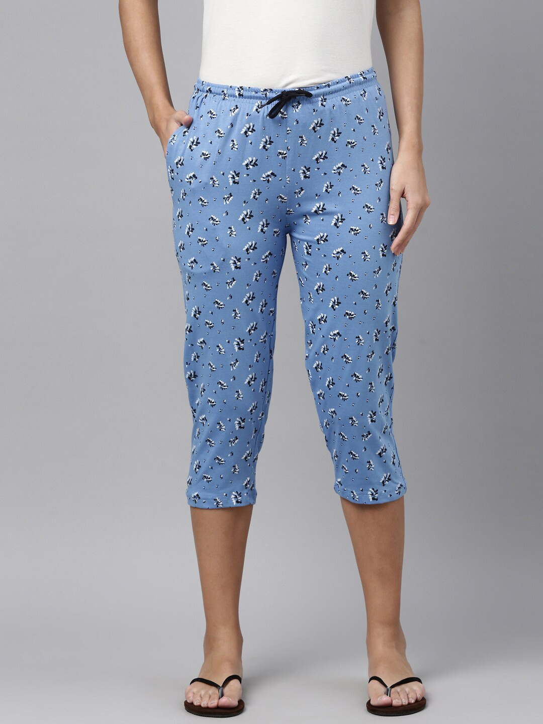 

Kryptic Women Blue & Black Printed 100% Cotton Capris