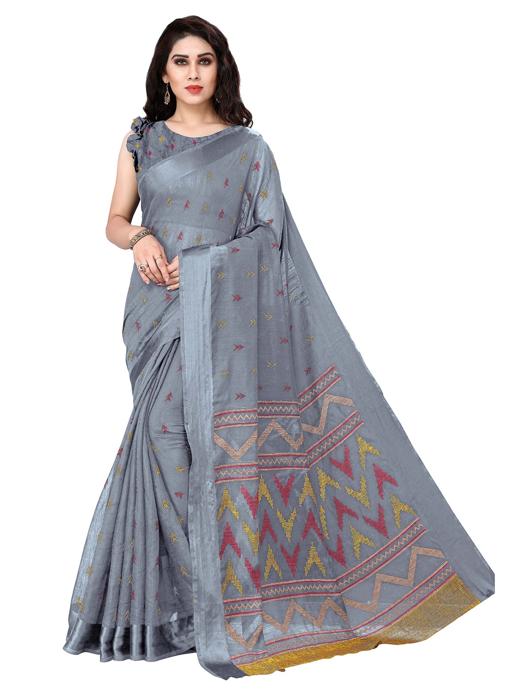 

KALINI Grey & Pink Printed Saree