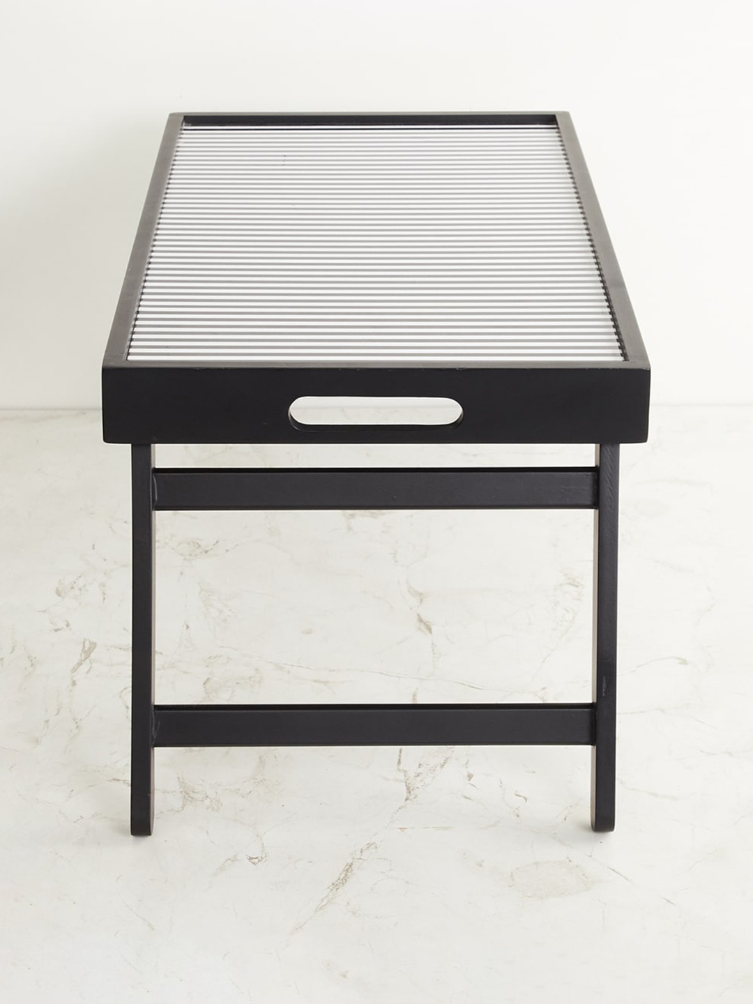 

Home Centre Black & White Striped Wooden Tray