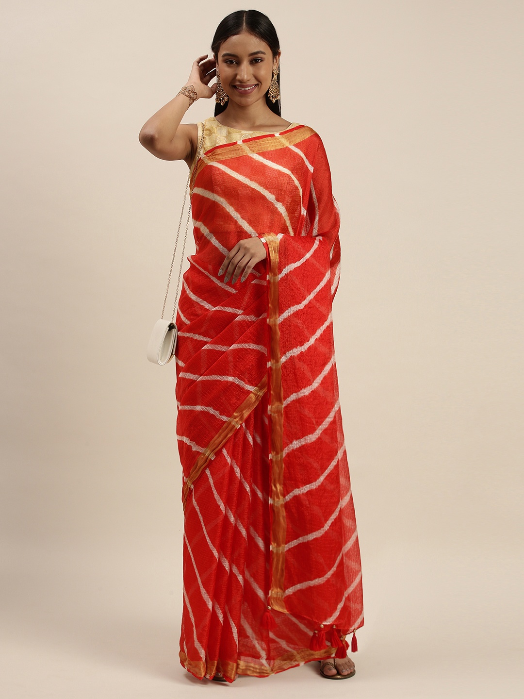 

Geroo Jaipur Red Leheriya Silk Blend Leheriya Saree