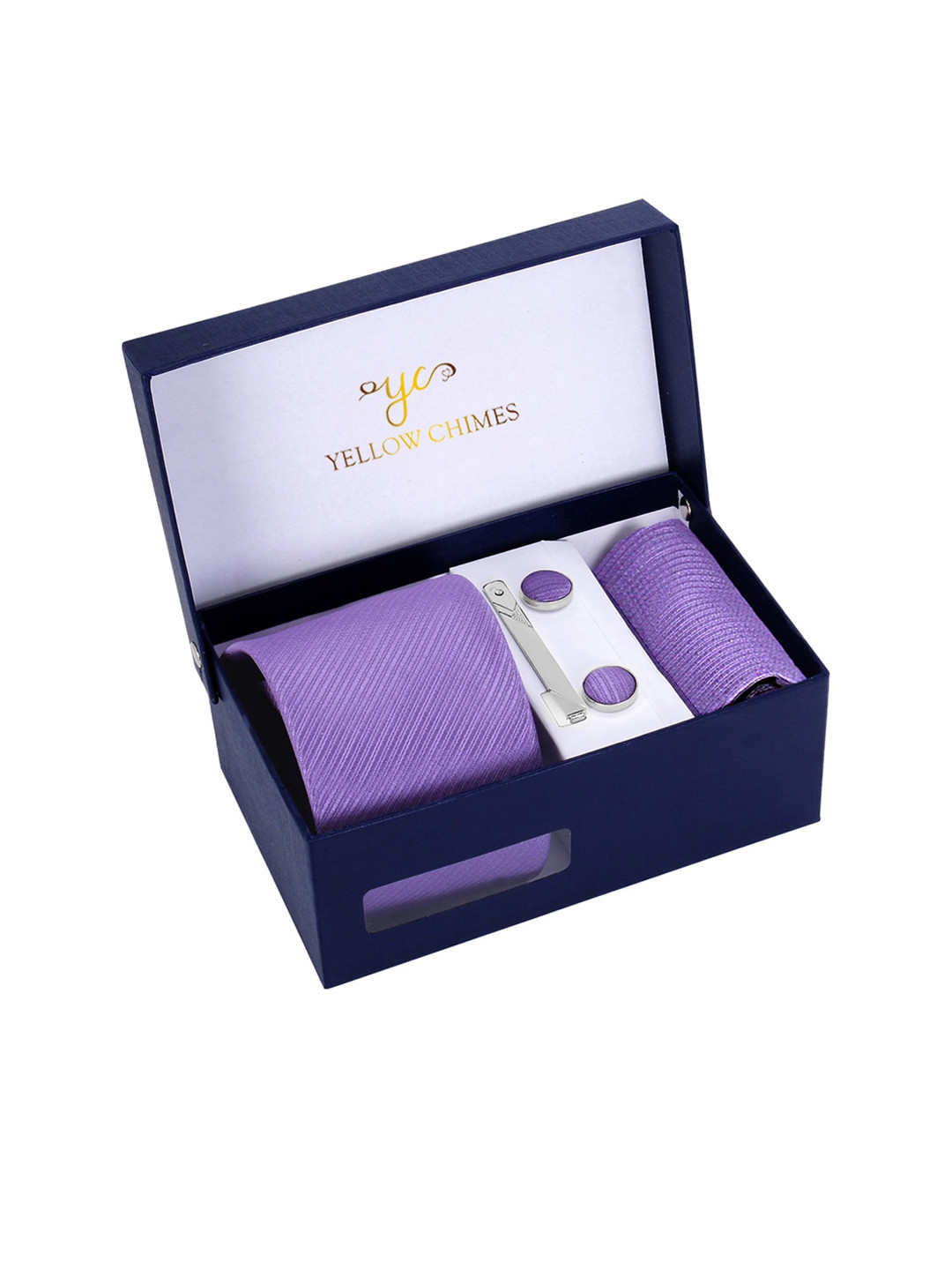

Yellow Chimes Men Purple-Coloured Textured Neck Tie Accessory Gift Set
