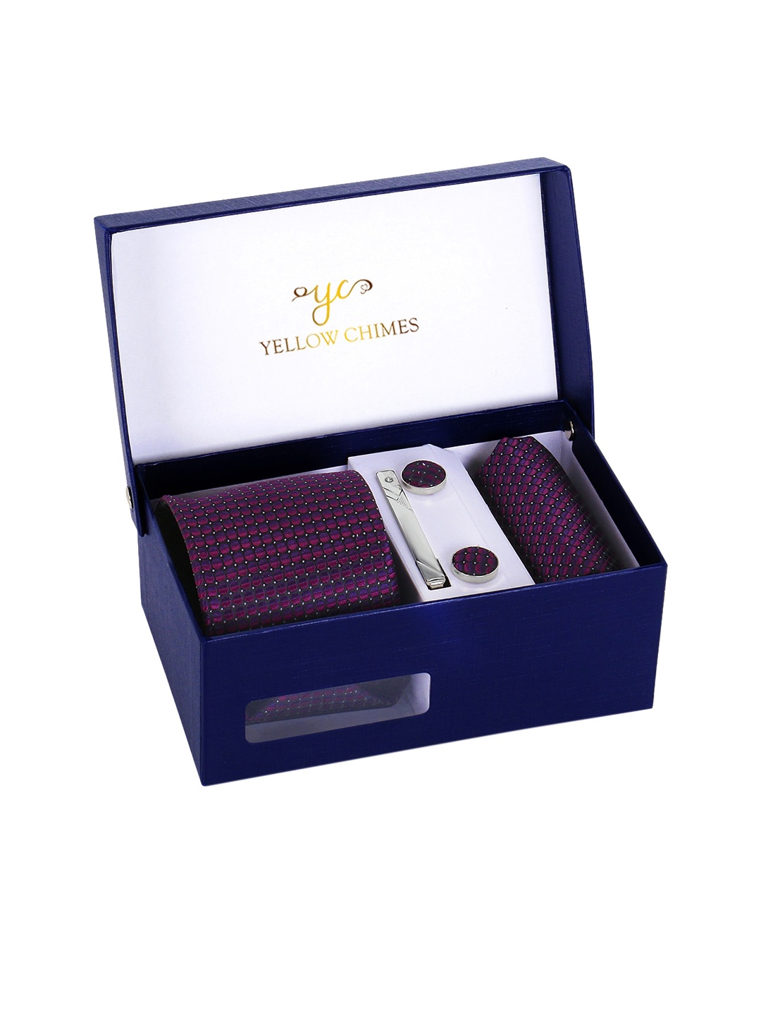 

Men Purple Set of Neck Tie Cufflinks, Pocket Square & Tie Pin Suit Accessories Set