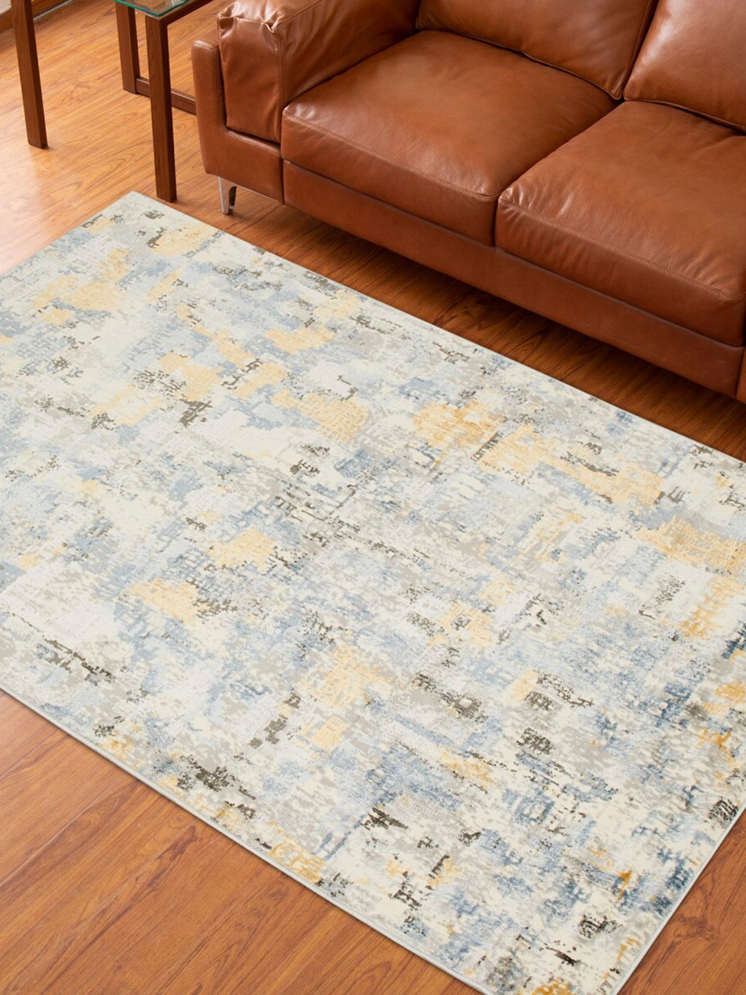 

Home Centre Yellow & Blue Jacquard Woven-Design Carpet