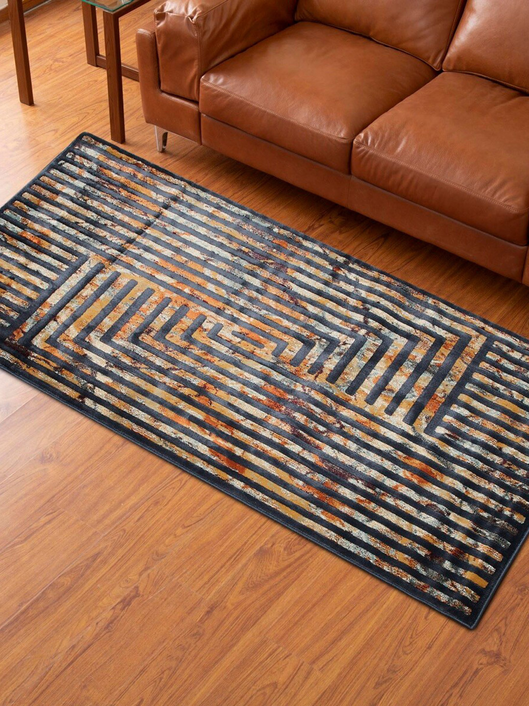 

Home Centre Unisex Brown & Black Geometric Printed Polyester Anti-skid Carpet