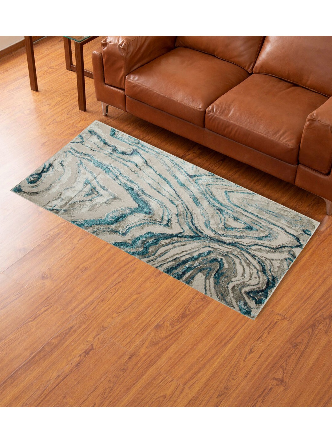 

Home Centre Blue & Beige Jacquard Woven Rectangular Anti-Skid Carpet