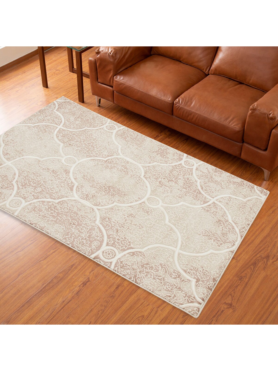 

Home Centre Cream-Toned & White Geometric Printed Jacquard Woven Anti-Skid Carpet