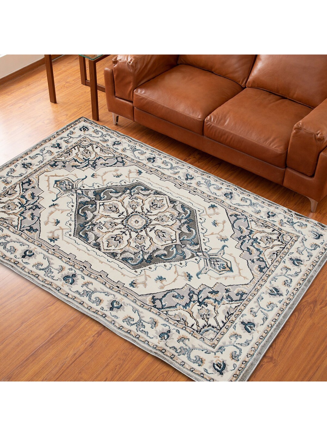 

Home Centre Blue & Grey Geometric Printed Jacquard Woven Anti-Skid Carpet