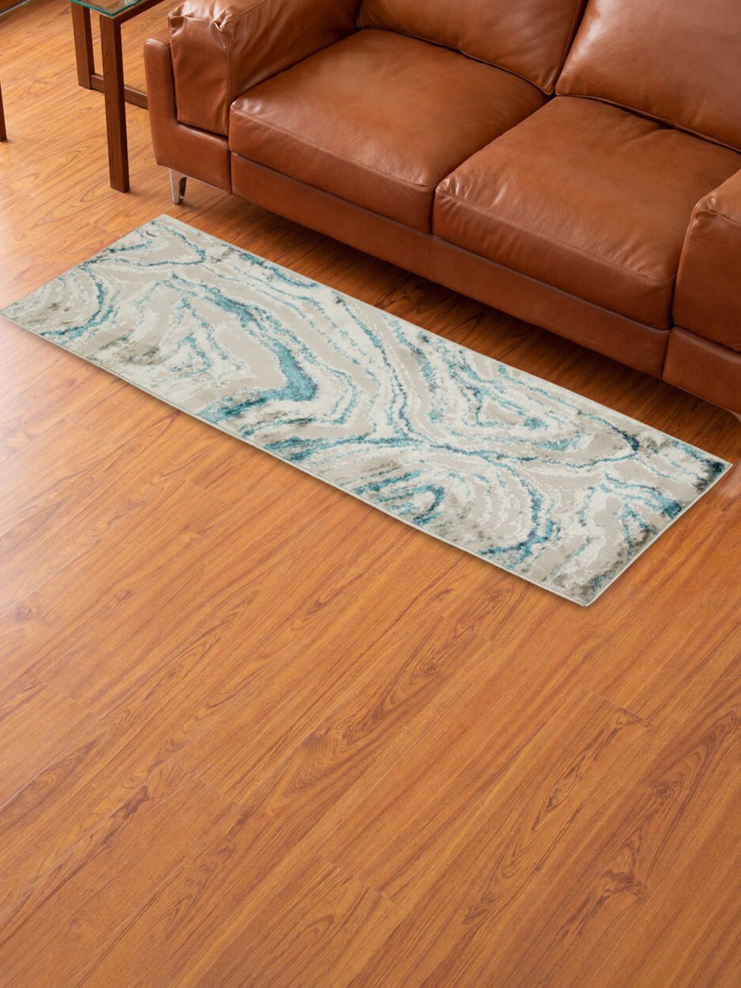 

Home Centre Blue & Cream-Colored Geometric Anti-Skid Carpet