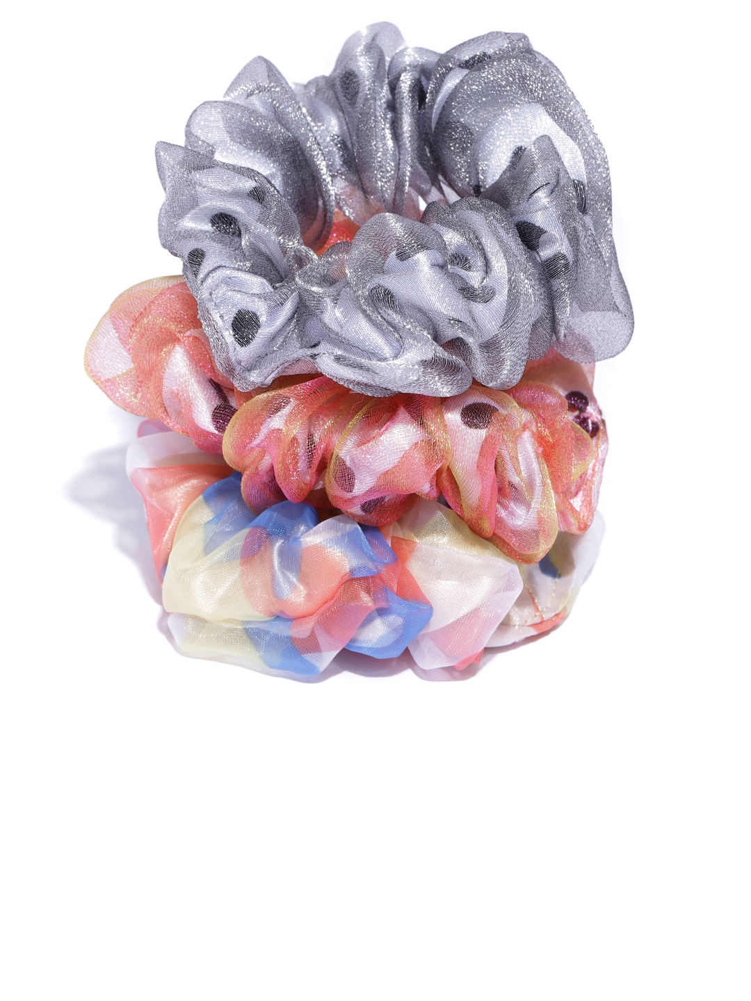 

Blueberry KIDS Girls Grey & Peach-Coloured Set of 3 Ponytail Holders