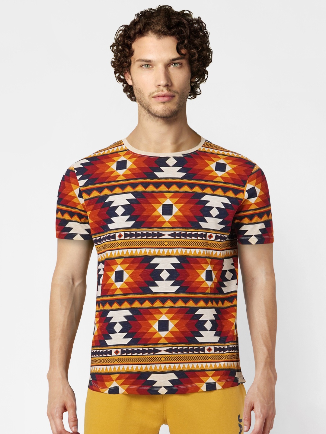 

Jack & Jones Men Multicoloured Printed Applique Slim Fit T-shirt, Multi