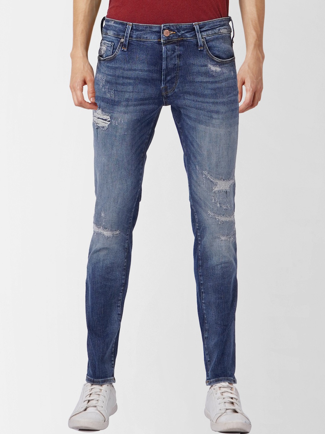 

Jack & Jones Men Blue Slim Fit Low-Rise Mildly Distressed Heavy Fade Jeans