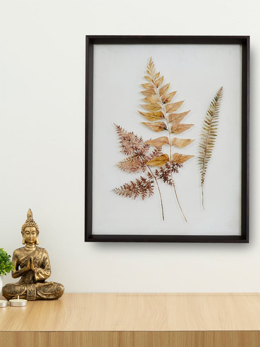

Home Centre White & Brown Artistry Glass Art Dried Leaf Picture Frame