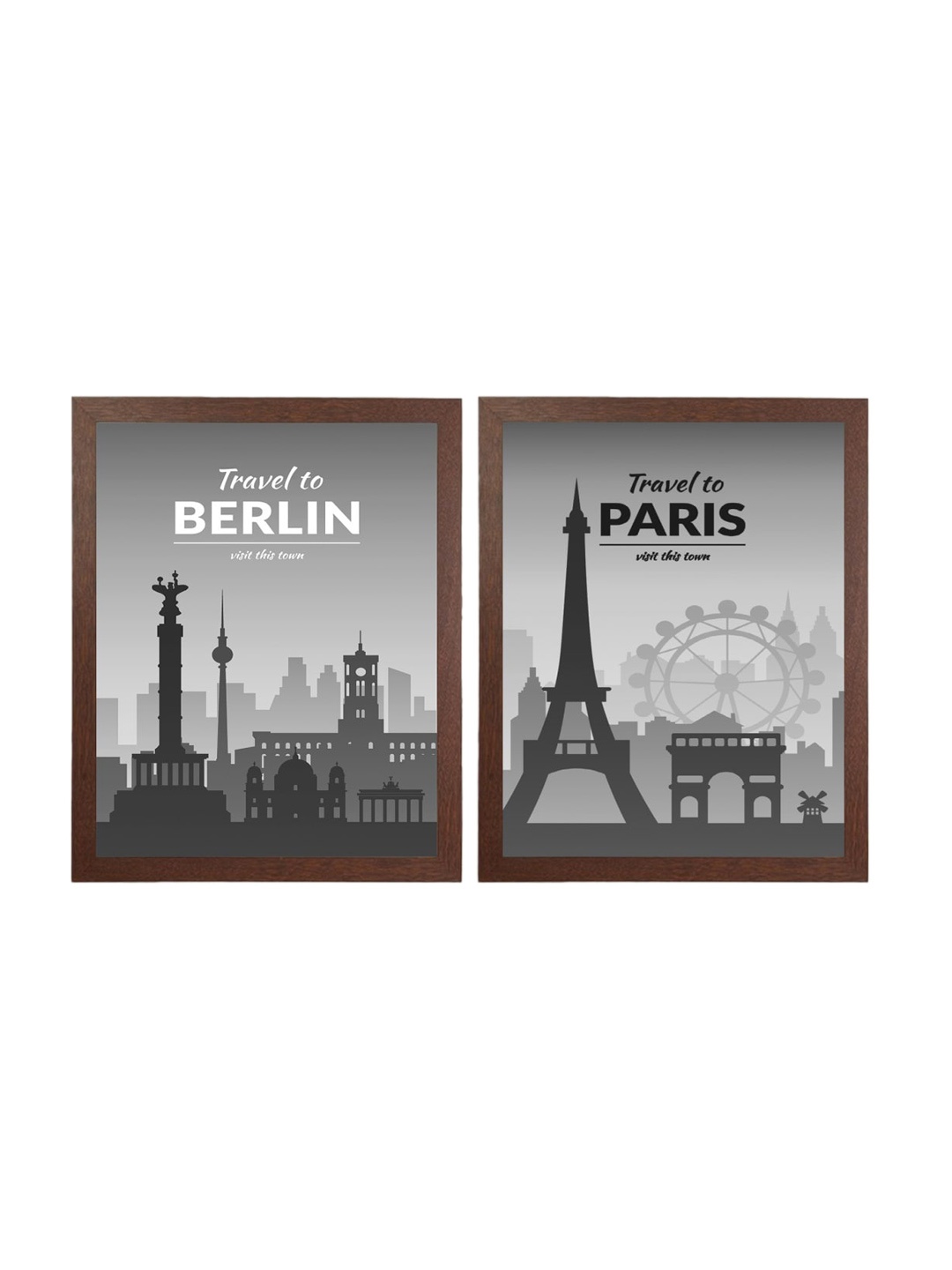 

Home Centre Set of 2 Grey Printed Travel Theme Paper Posters