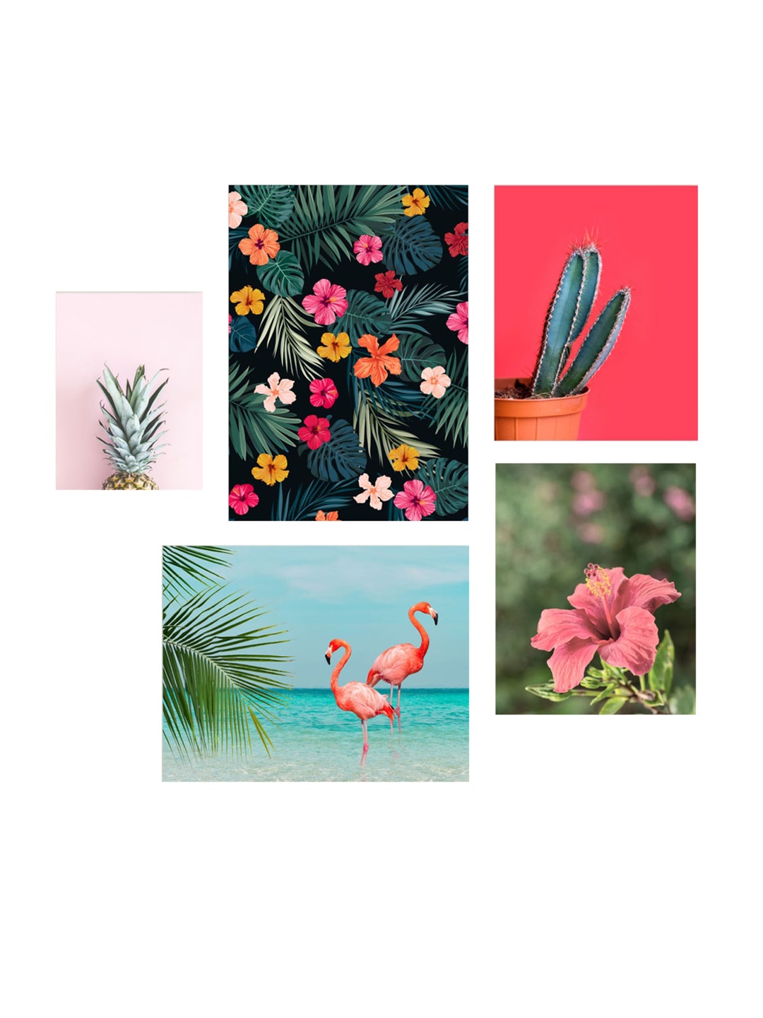 

Home Centre Set of 5 Green & Pink Tropical Theme Paper Posters