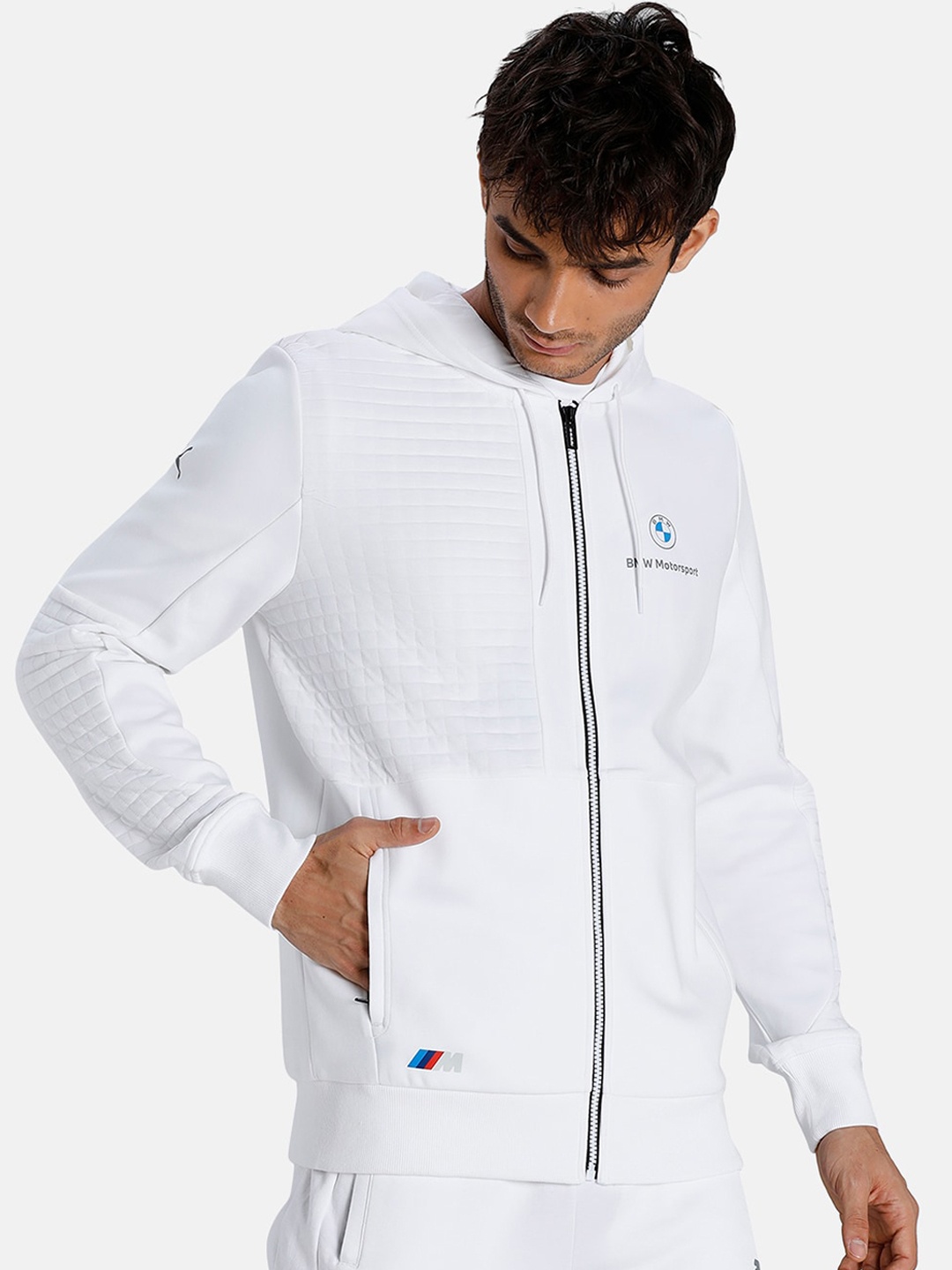 PUMA Motorsport Men White Striped Track Motorsports Jacket