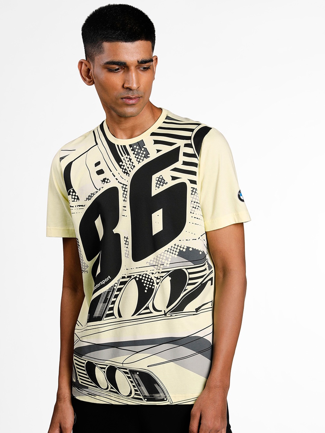 

PUMA Motorsport Men Yellow Black Printed Pure Cotton Motorsports T-shirt