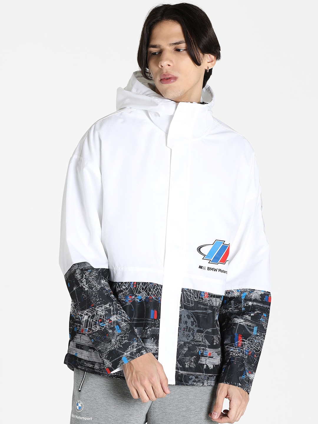 

PUMA Motorsport Men White Black Printed Sporty Jacket