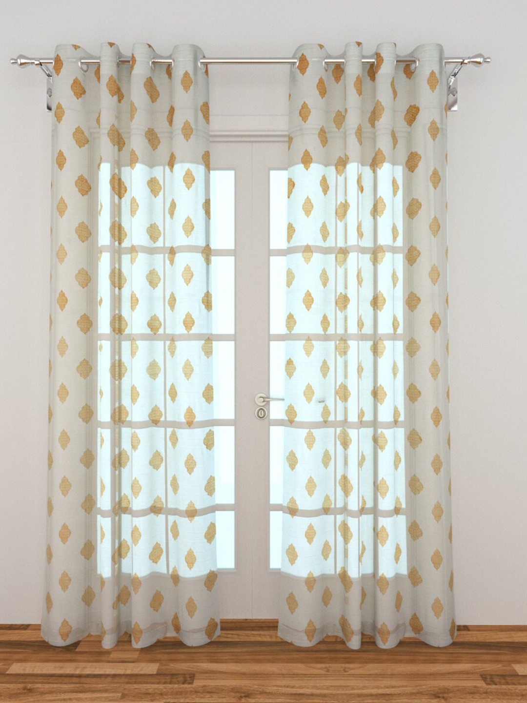 

Home Centre White & Brown Set of 2 Ethnic Motifs Long Door Curtains