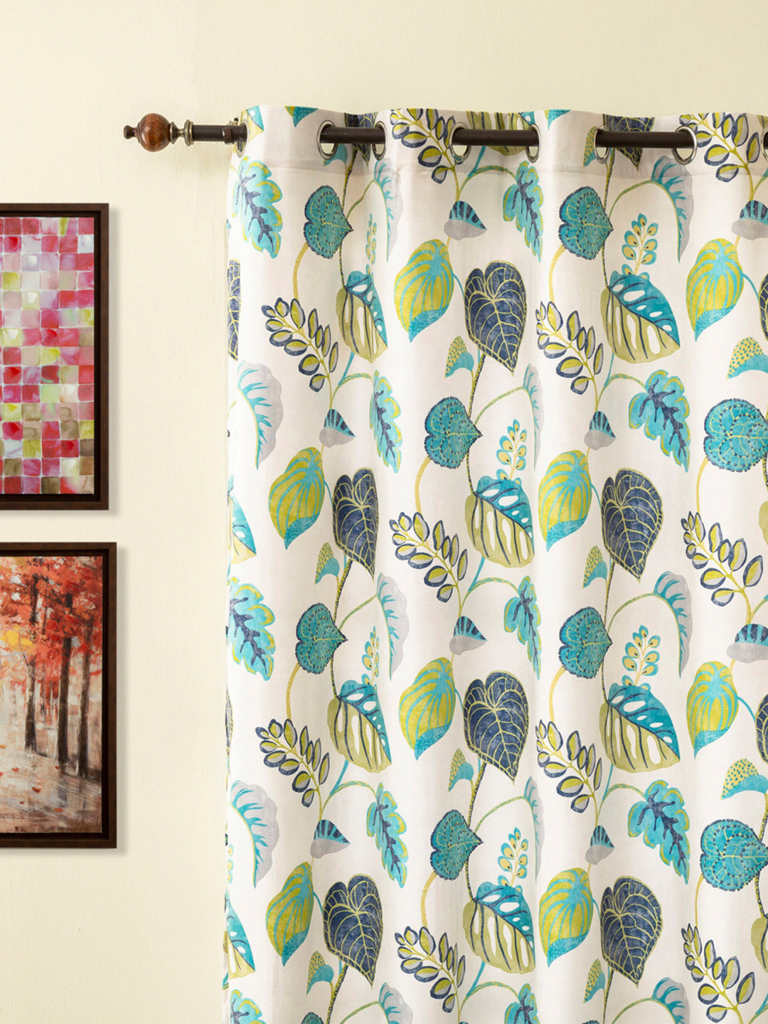 

Home Centre White & Green Floral Window Curtain