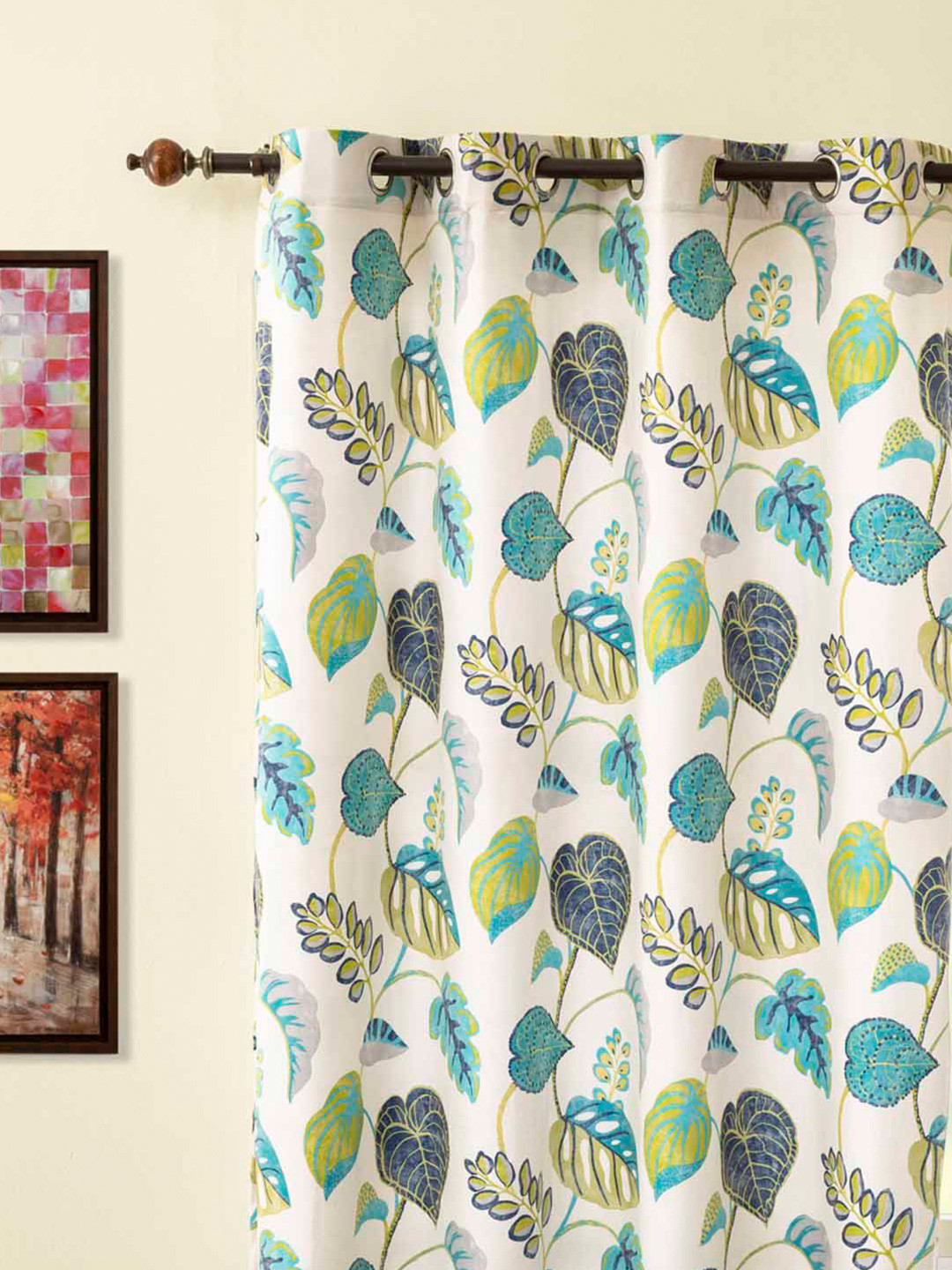 

Home Centre White & Blue Floral Black Out Door Curtain