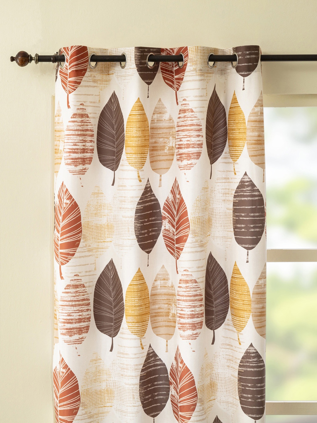 

Home Centre Cream-Coloured & Brown Floral Black Out Door Curtain