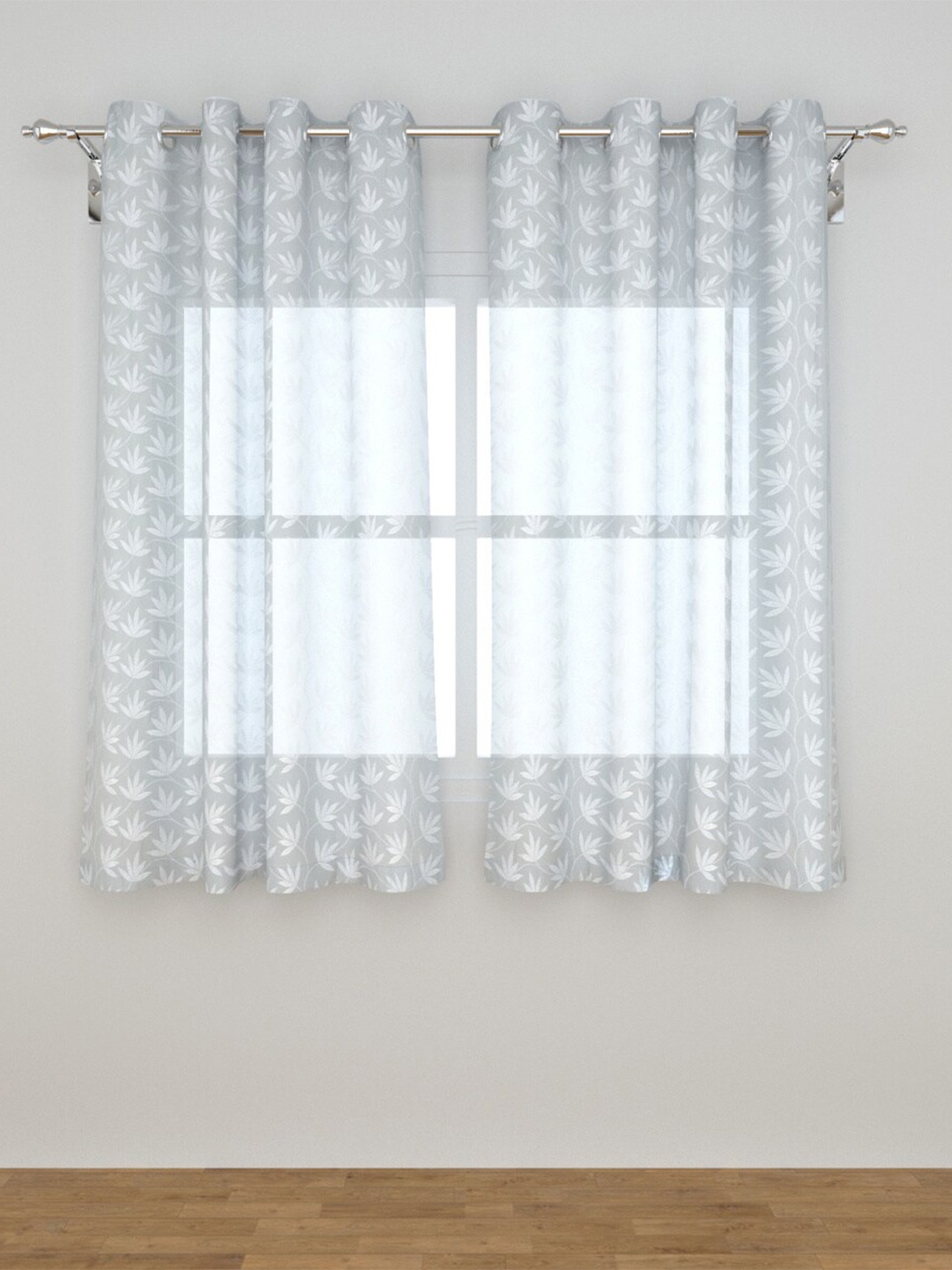 

Home Centre White & Grey Set of 2 Floral Window Curtains