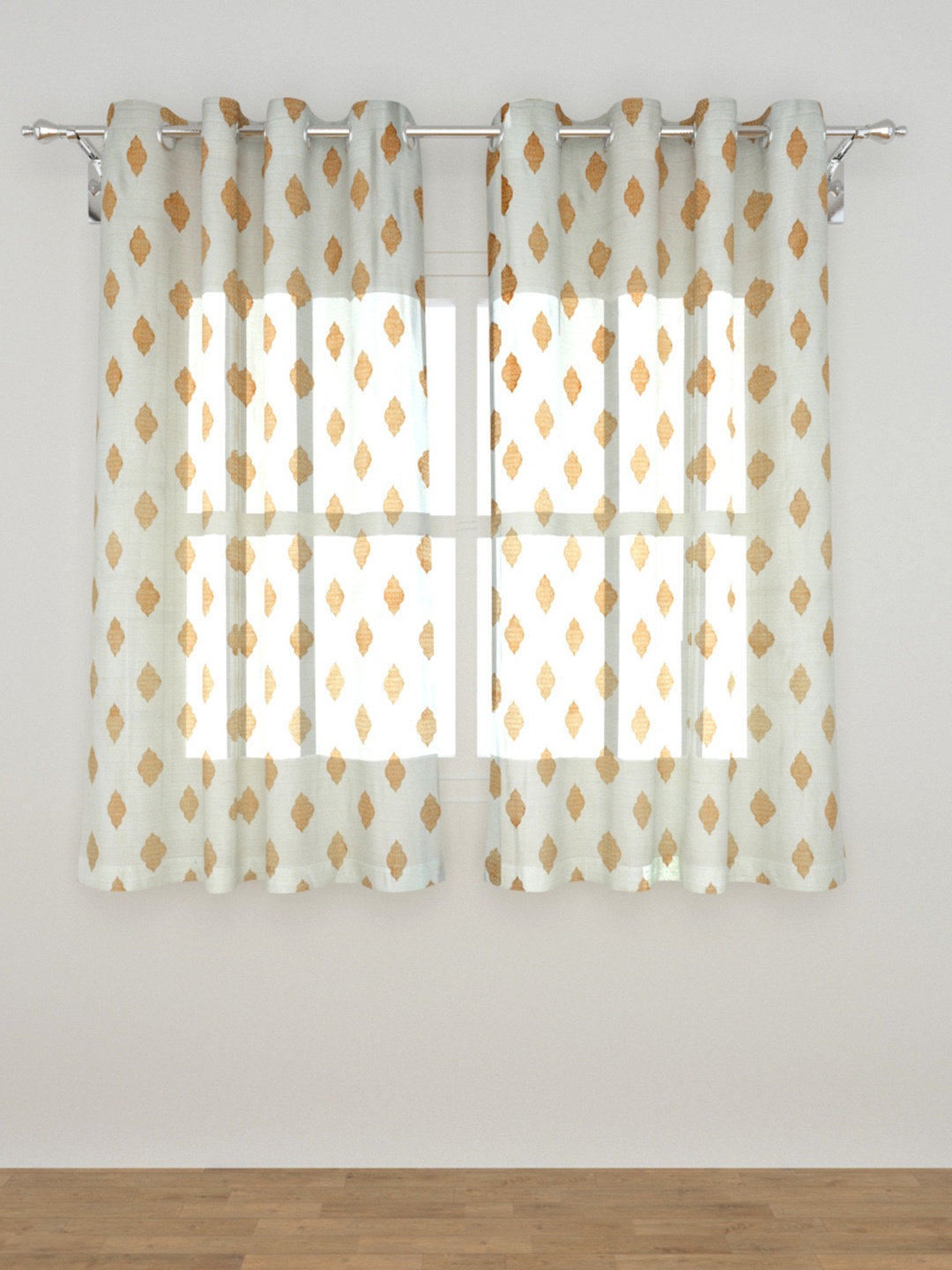 

Home Centre Set Of 2 Off White & Brown Ethnic Motifs Sheer Window Curtains