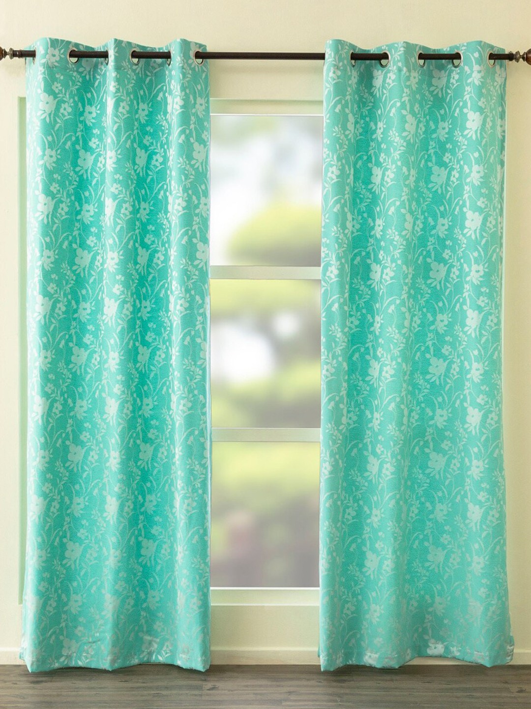 

Home Centre Sea Green & White Set of 2 Floral Long Door Curtains