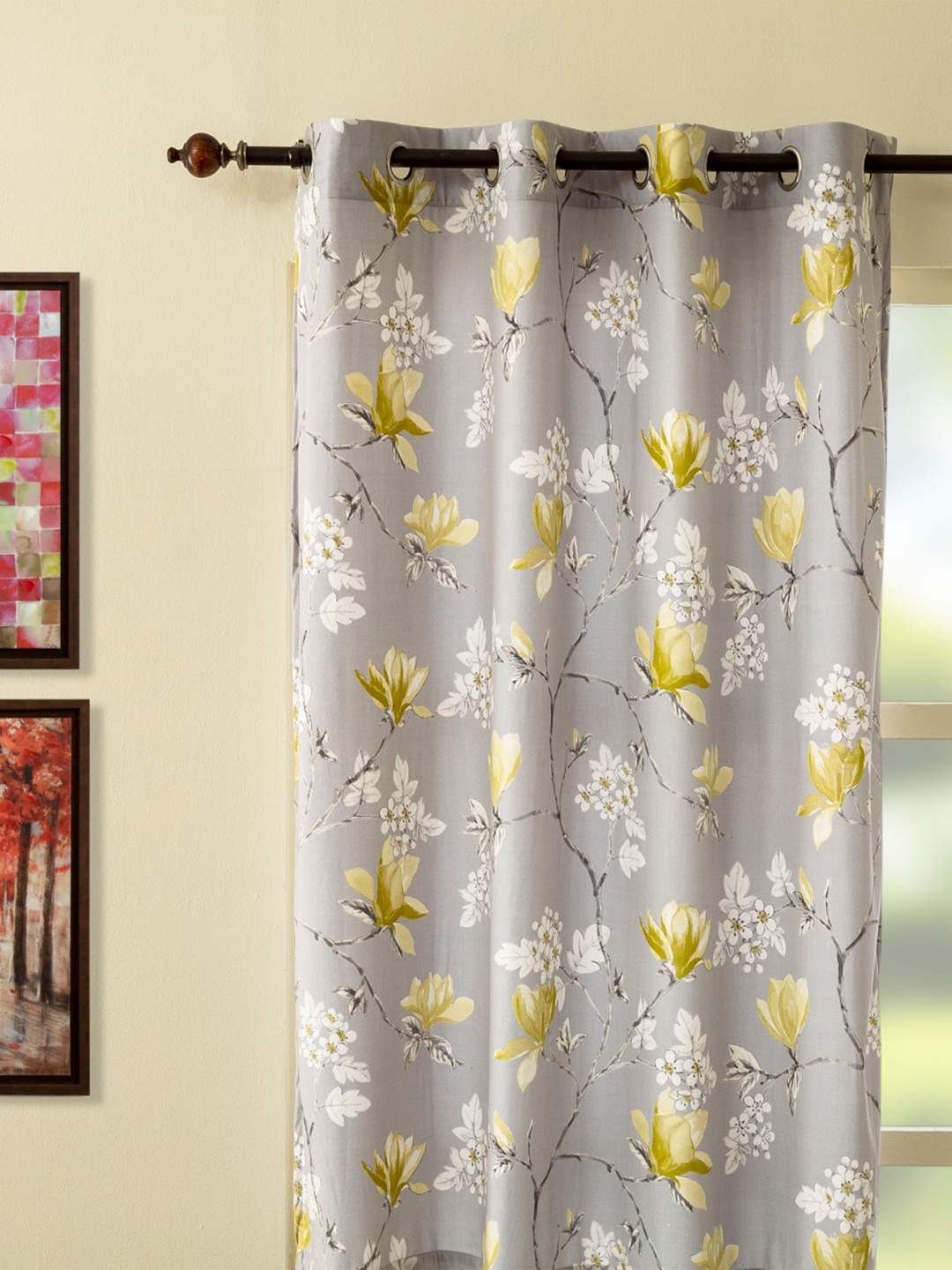 

Home Centre Grey & Yellow Floral Window Curtain