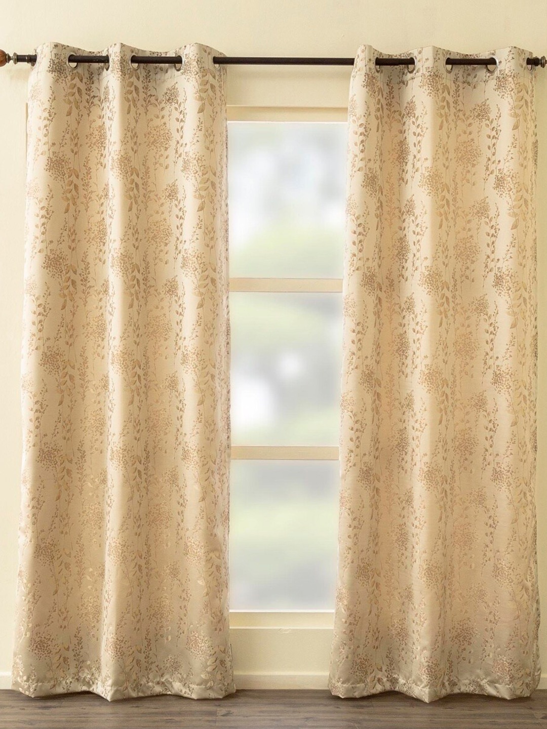 

Home Centre Beige & Brown Set of 2 Floral Long Door Curtains