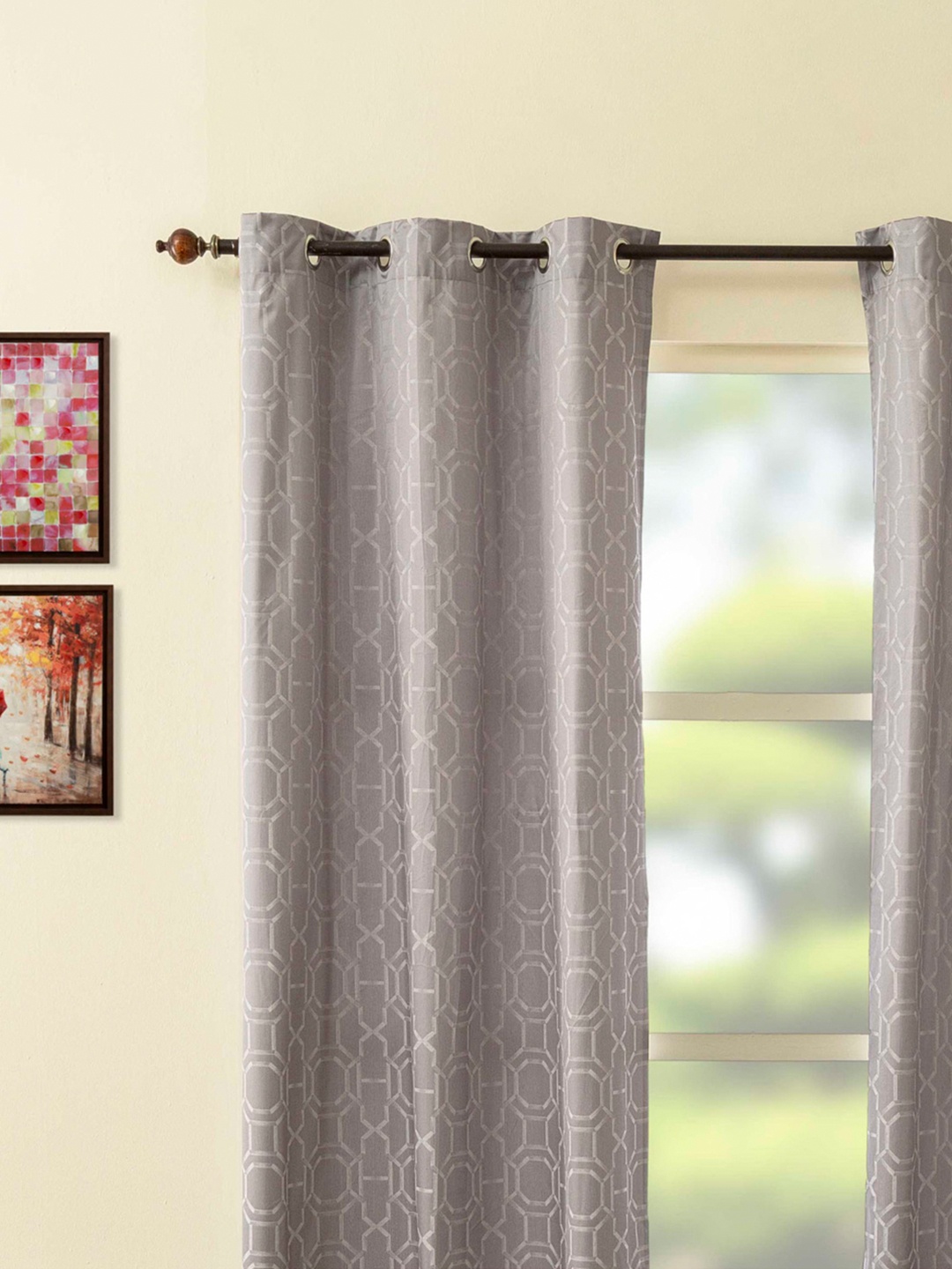 

Home Centre Grey Set of 2 Geometric Window Curtain