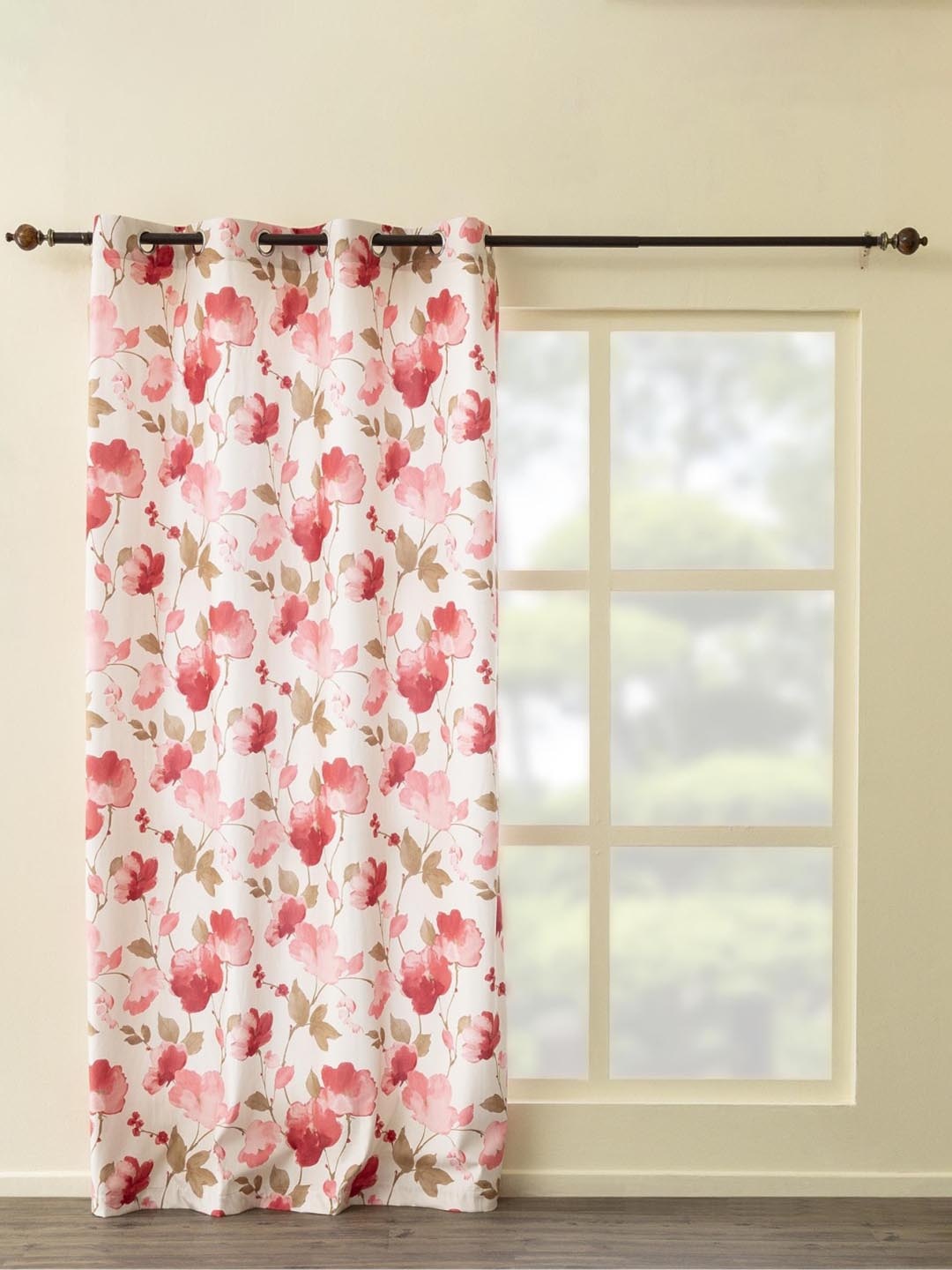

Home Centre White & Red Floral Black Out Door Curtain