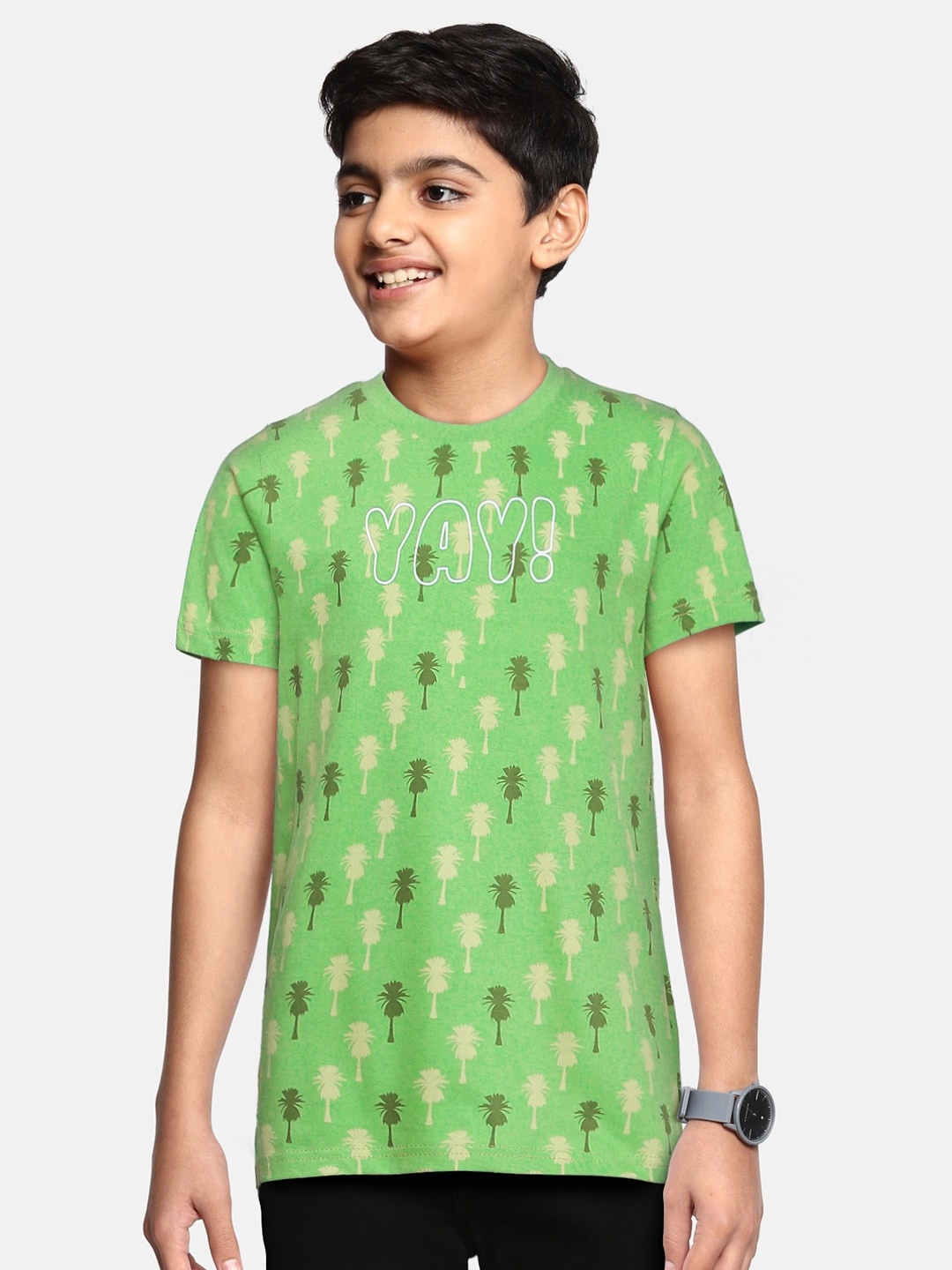 

HERE&NOW Boys Green Printed Pure Cotton T-shirt