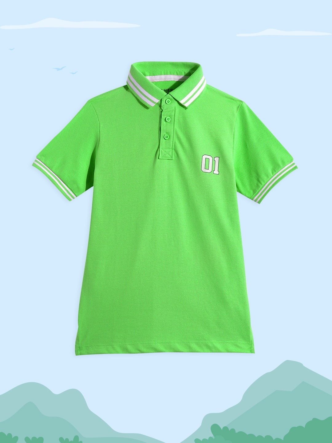 

HERE&NOW Boys Green Solid Polo Collar Pure Cotton T-shirt