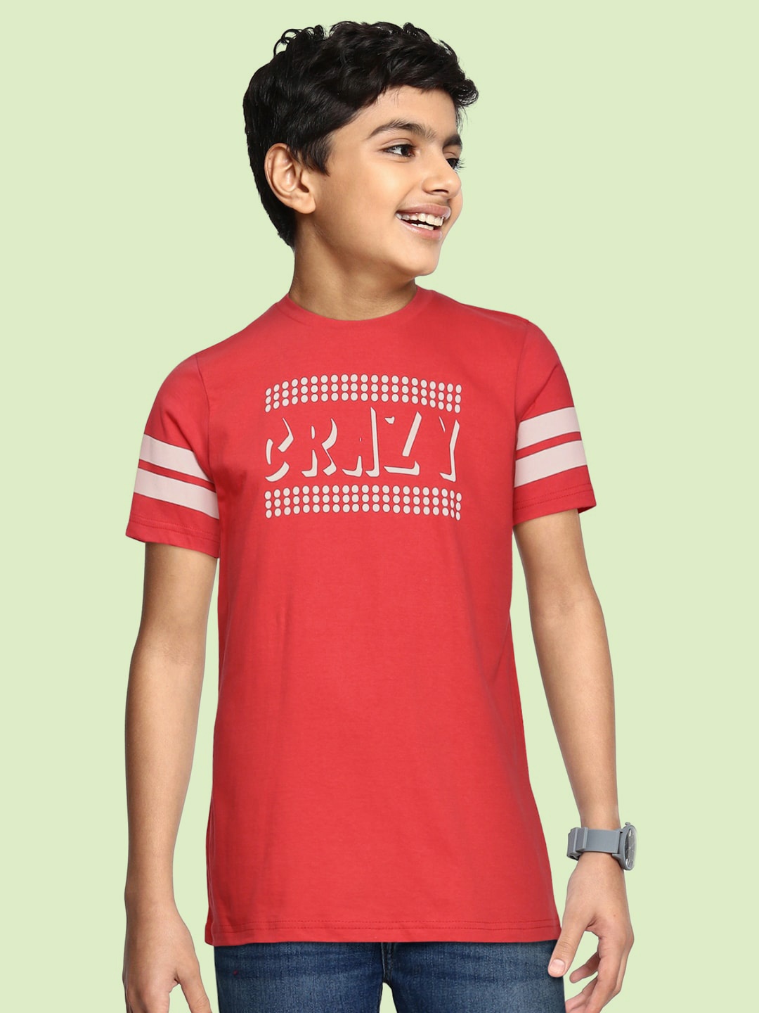 

HERE&NOW Boys Red Typography Printed Pure Cotton T-shirt