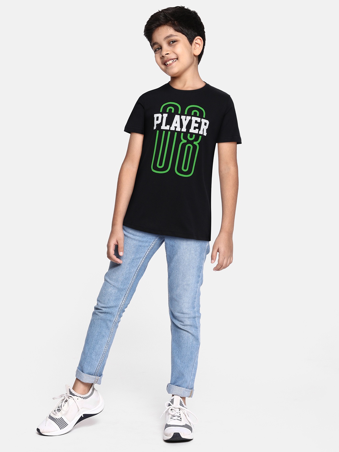 

HERE&NOW Boys Black Varsity Printed Pure Cotton T-shirt