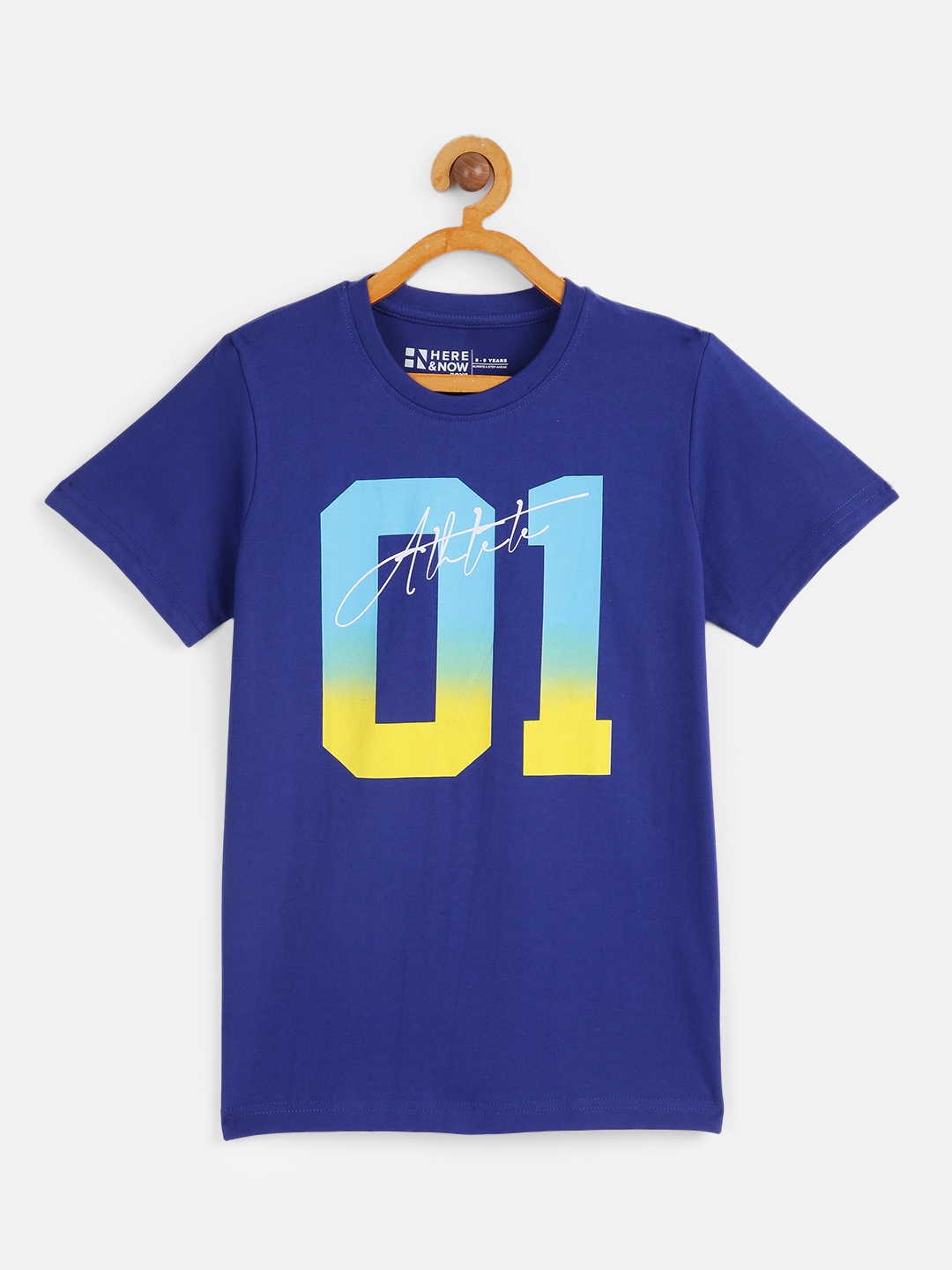 

HERE&NOW Boys Navy Blue Pure Cotton Printed T-shirt