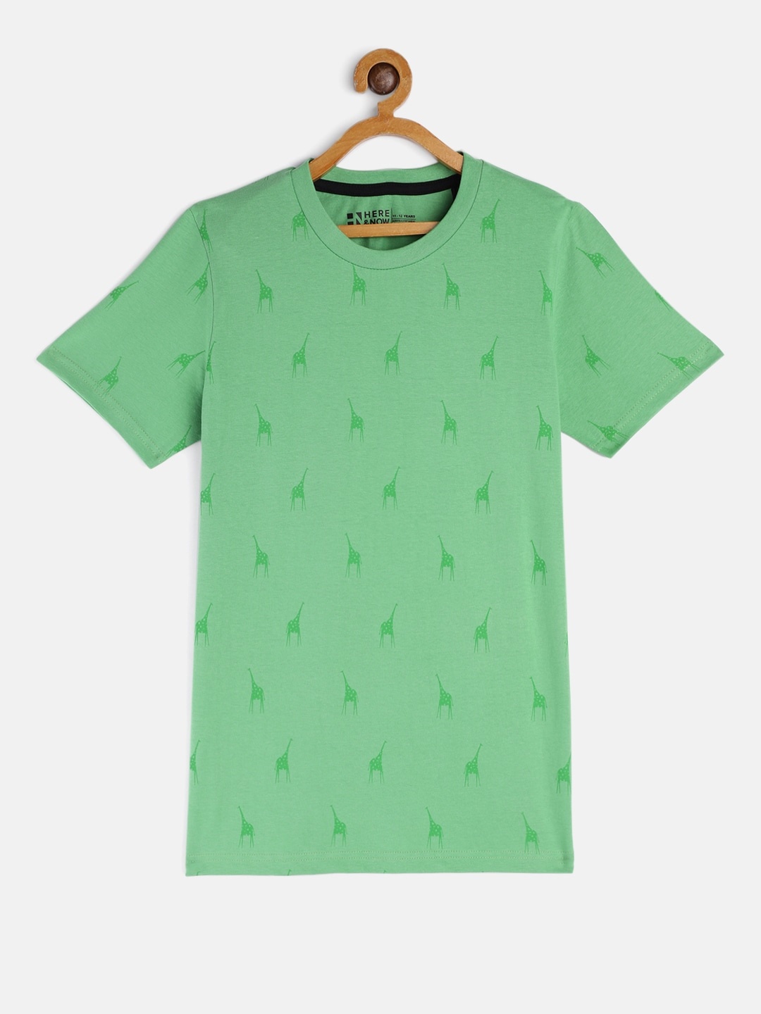 

HERE&NOW Boys Green Giraffe Printed Pure Cotton T-shirt