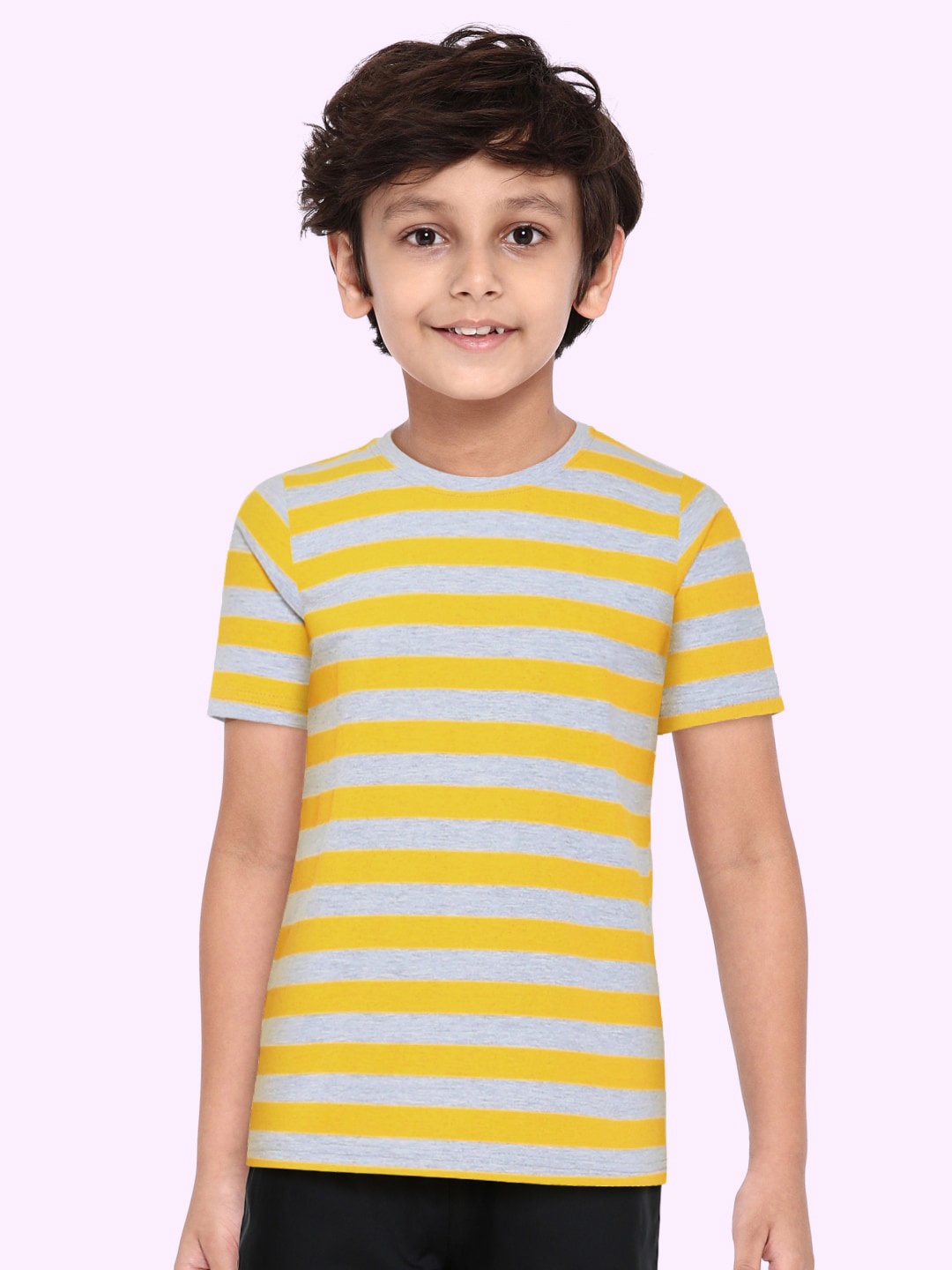 

HERE&NOW Boys Yellow & Grey Pure Cotton Striped T-shirt