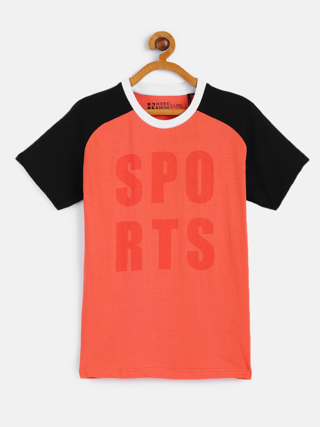 

HERE&NOW Boys Orange & Black Printed Pure Cotton T-shirt
