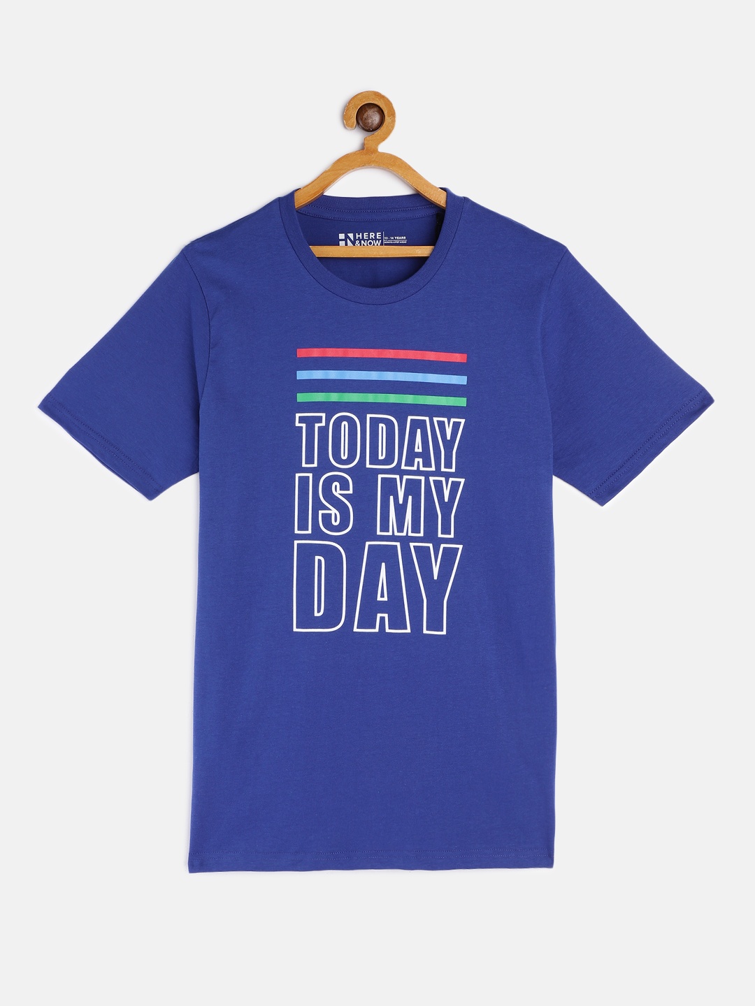 

HERE&NOW Boys Navy Blue Typography Printed Pure Cotton T-shirt