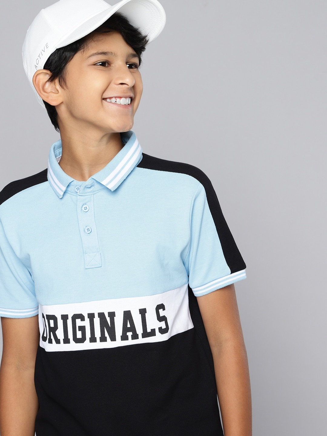 

HERE&NOW Boys Blue & Black Printed Polo Collar T-shirt