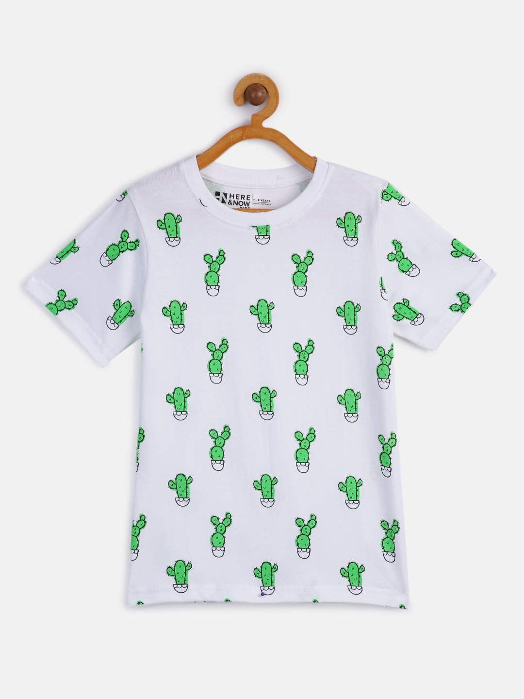 

HERE&NOW Boys White & Green Pure Cotton Printed T-shirt