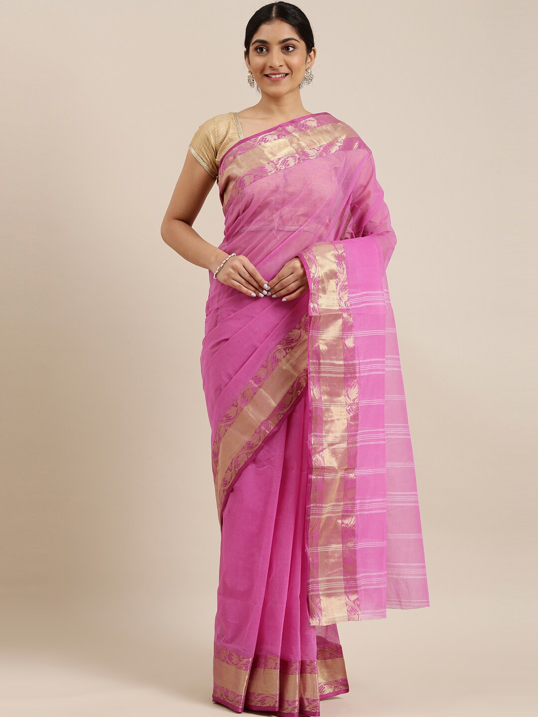 

The Chennai Silks Purple Pure Cotton Taant Saree