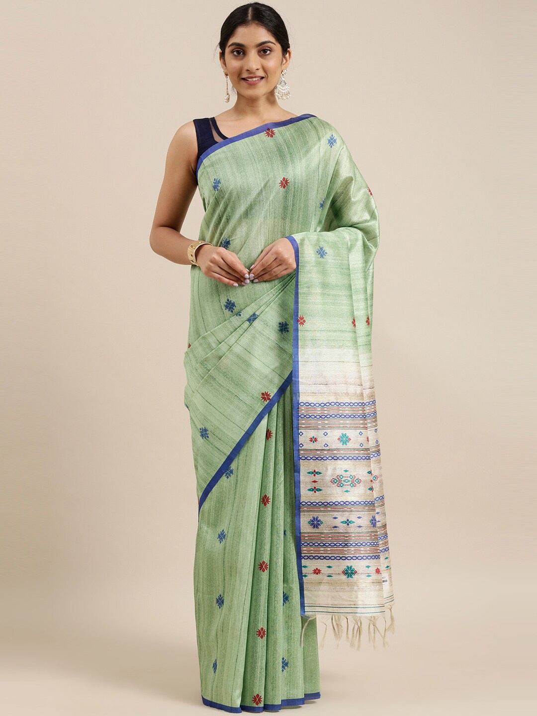 

The Chennai Silks Green & Blue Floral Fusion Saree