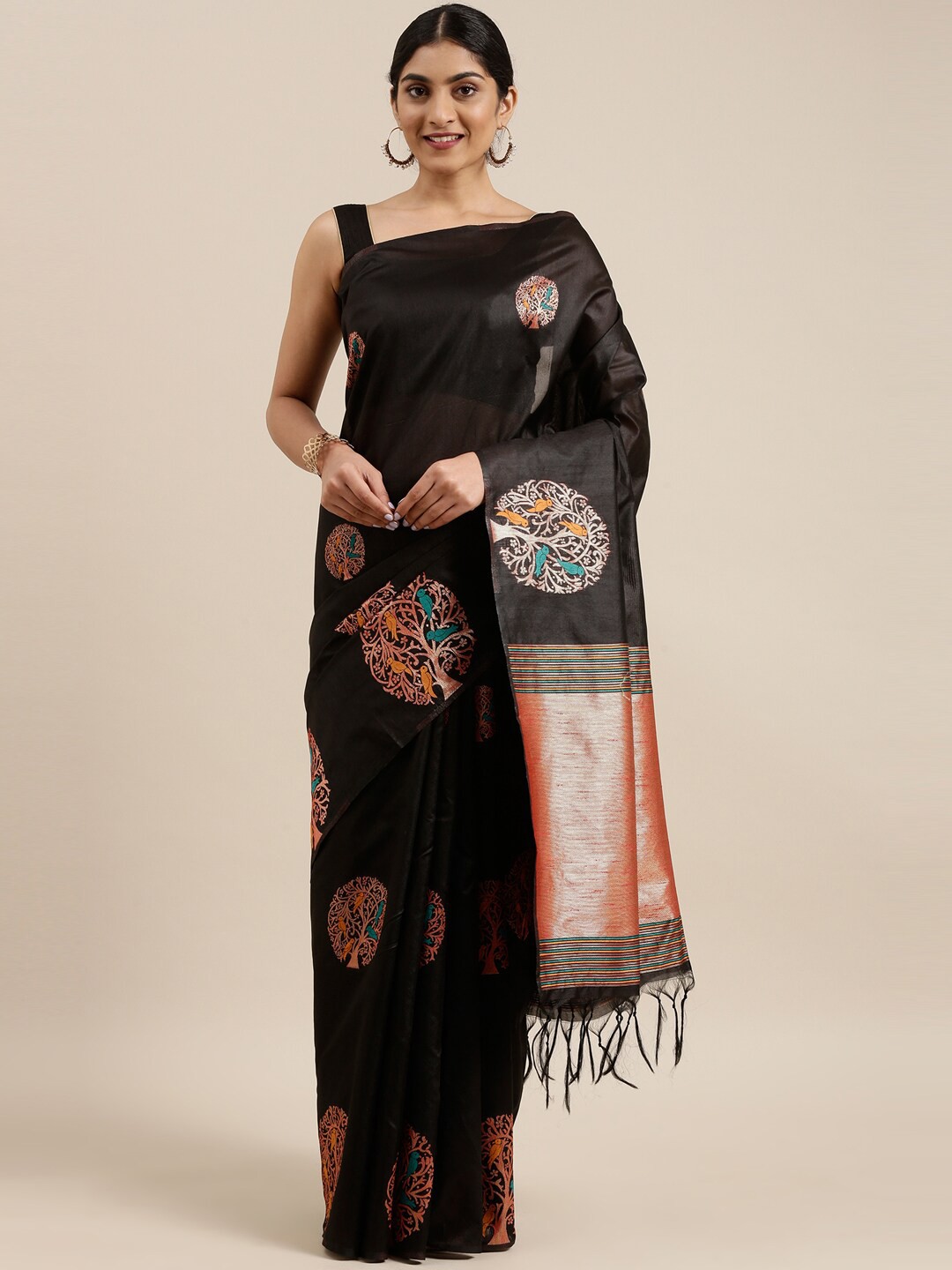 

The Chennai Silks Black & Rose Floral Fusion Saree