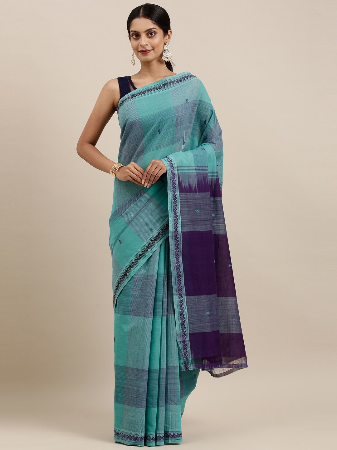 

The Chennai Silks Green & Purple Ethnic Motifs Pure Cotton Venkatgiri Saree