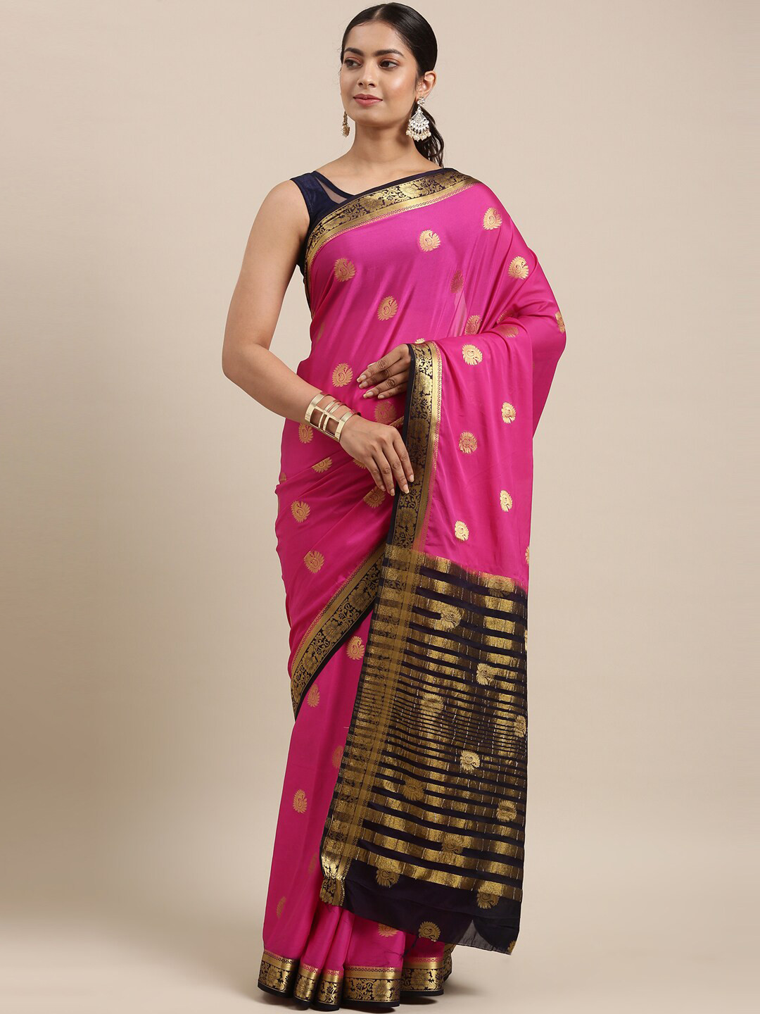 

The Chennai Silks Pink & Camel Brown Ethnic Motifs Fusion Saree