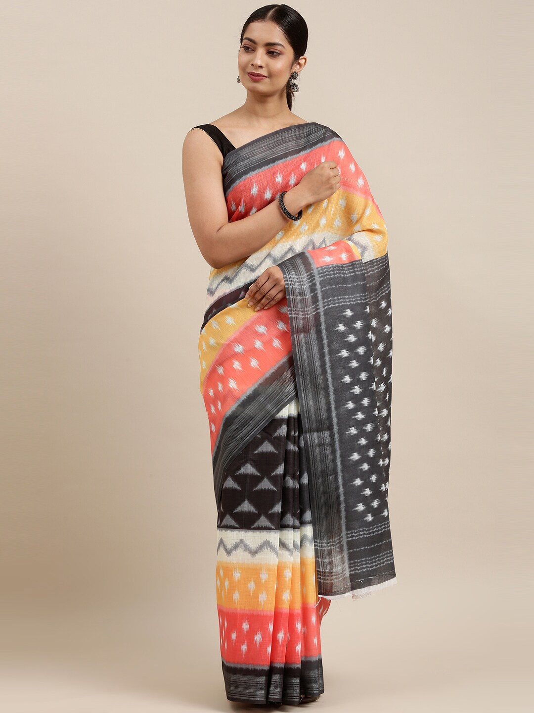 

The Chennai Silks Black & Rose Linen Blend Fusion Saree