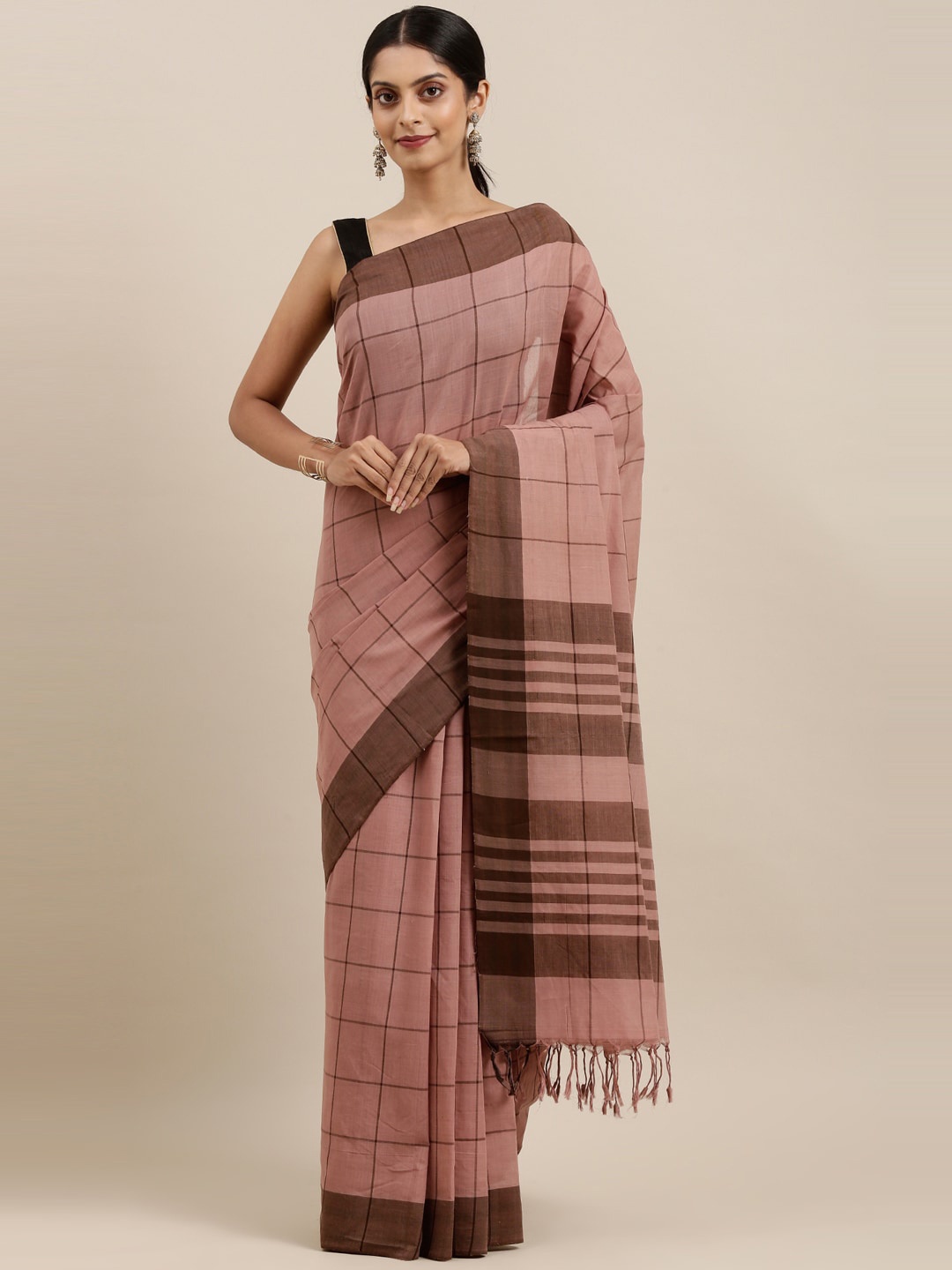 

The Chennai Silks Brown Checked Pure Cotton Venkatgiri Saree